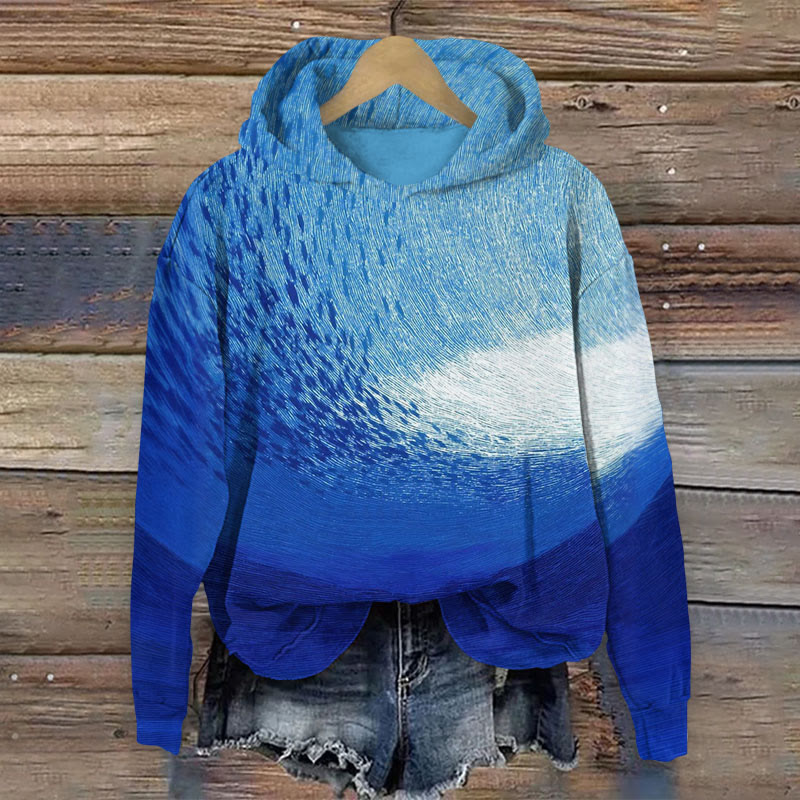 Ocean Vortex Art Fish Print Long Sleeve Hoodie - Blue - US44-46(8XL) - image 1