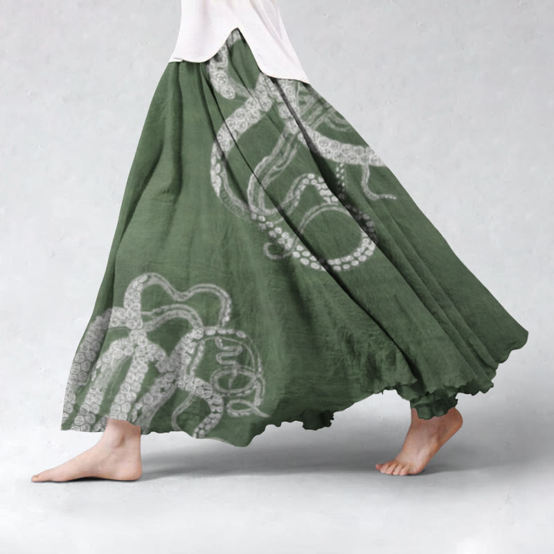 Retro Creative Art Octopus Pattern Print Skirt - Green - 5XL - image 2