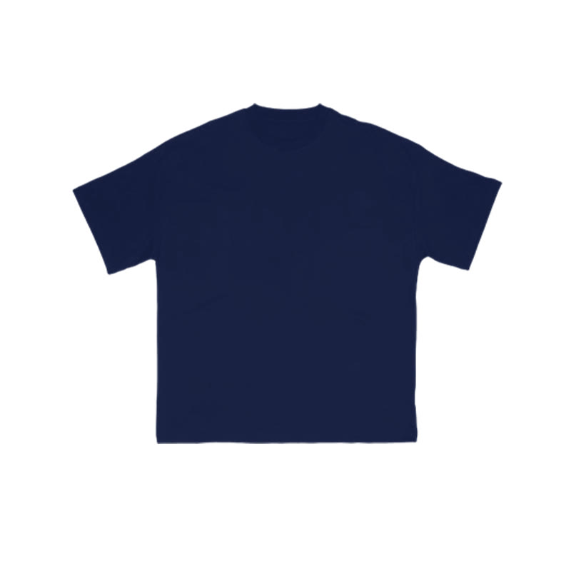 100% Cotton Solid Color Round Neck Casual Short Sleeves T-shirt - Navy Blue - 2XL - image 11