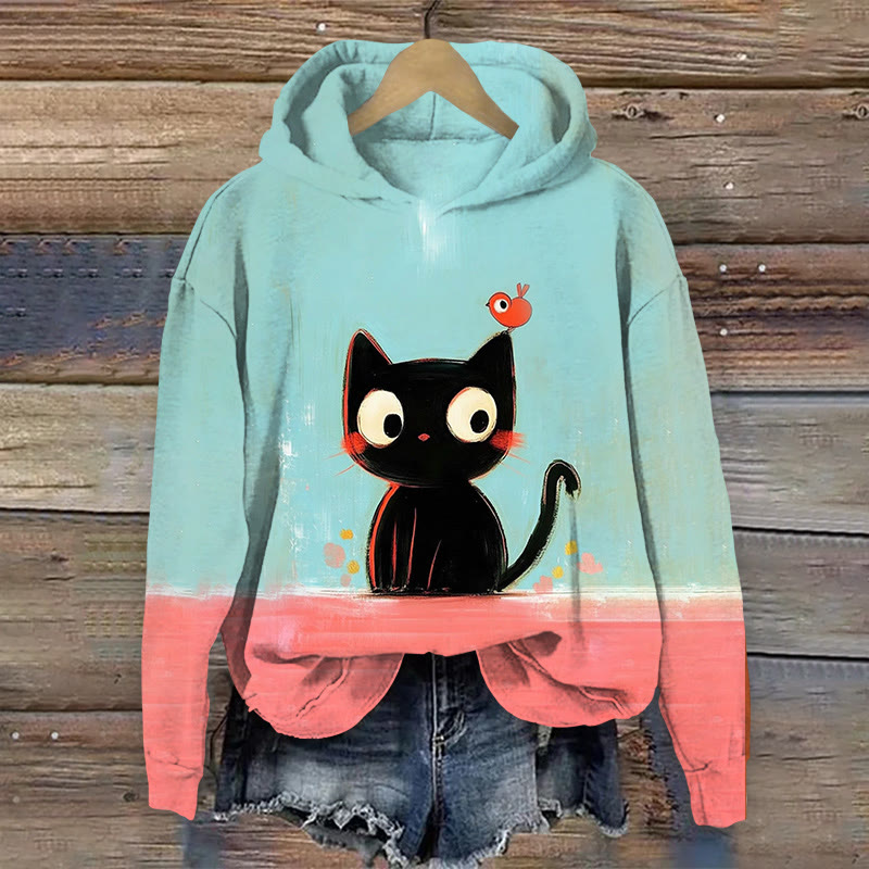 Women's Casual Pet Cat Print Long-Sleeve Hoodie - Light Blue - US44-46(8XL) - image 1