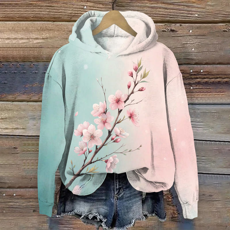 Japanese Cherry Blossom Print Long Sleeved Hoodie - Pink - 8XL - image 1