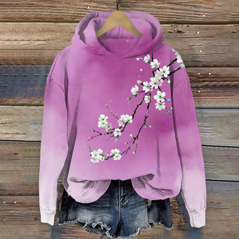 Japanese Style Floral Print Long Sleeved Hoodie - Purple - 8XL - image 1