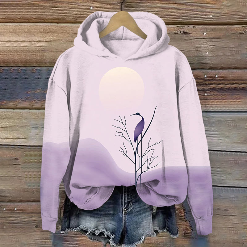 Japanese Crane Sunshine Art Pattern Long Sleeved Hoodie - Purple - 8XL - image 1