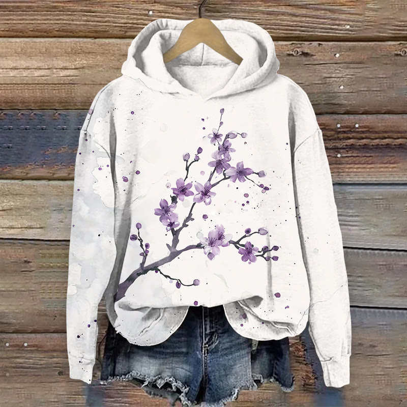 Japanese Style Floral Print Long Sleeved Hoodie - White - 8XL - image 1