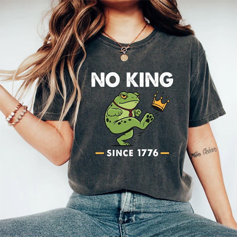 Women's Fun Frog Letter Printed Acid Washed T-shirt - Black - 3XL - image 1