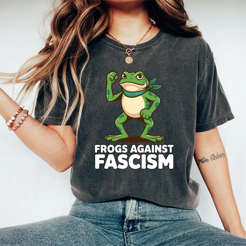 Women's Frog Resistance Letter Printed Acid Washed T-shirt - Black - 3XL - image 1