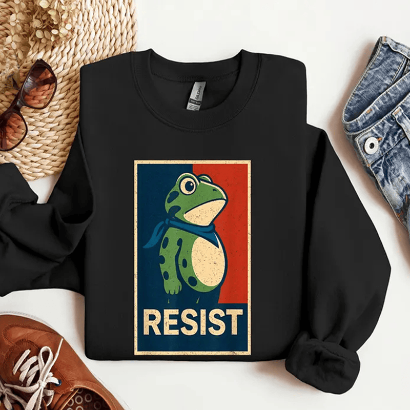 Fun Resistance Frog Print Long Sleeve Sweatshirt - Black - 5XL - image 6