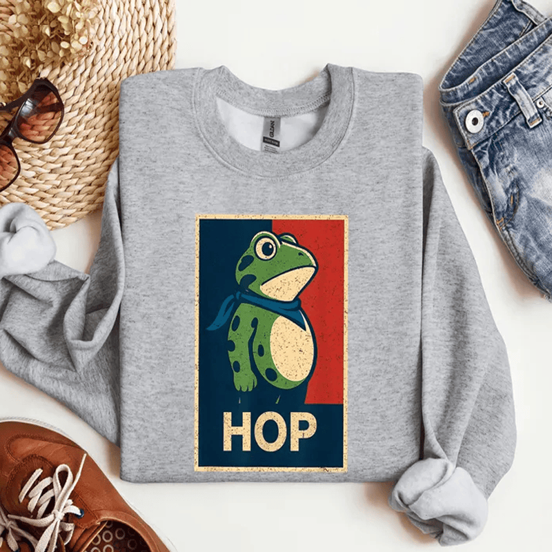 Fun Resistance Frog Print Long Sleeve Sweatshirt - Grey - 5XL - image 3