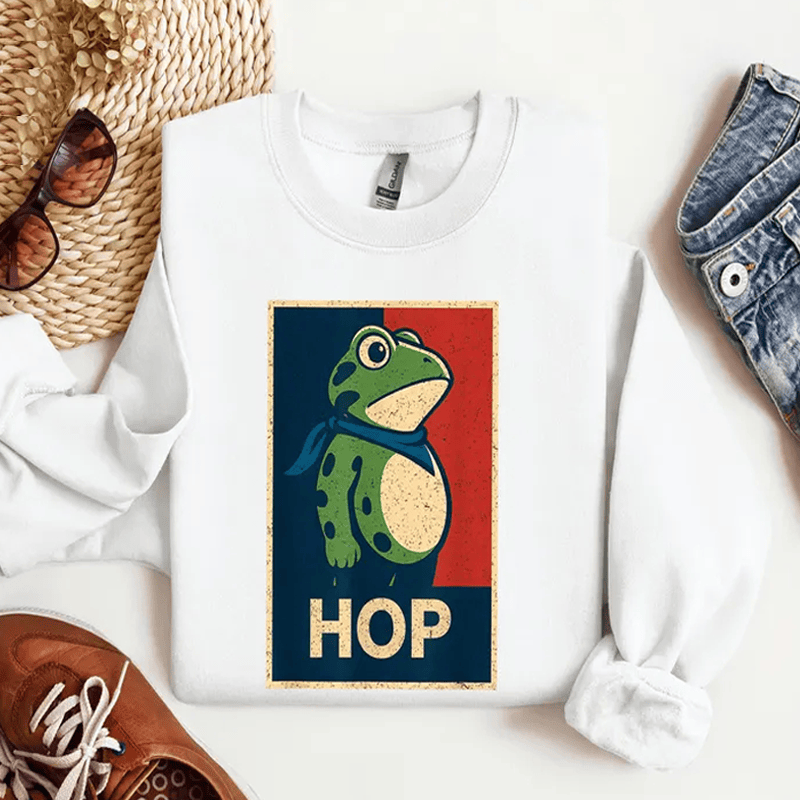 Fun Resistance Frog Print Long Sleeve Sweatshirt - White - 5XL - image 2