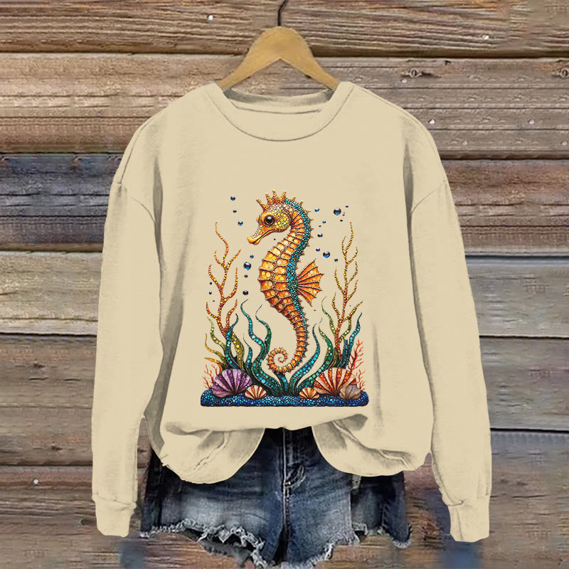 Seahorse And Coral Pattern Print Long Sleeve Sweatshirt - Apricot - US16-18(2XL) - image 4