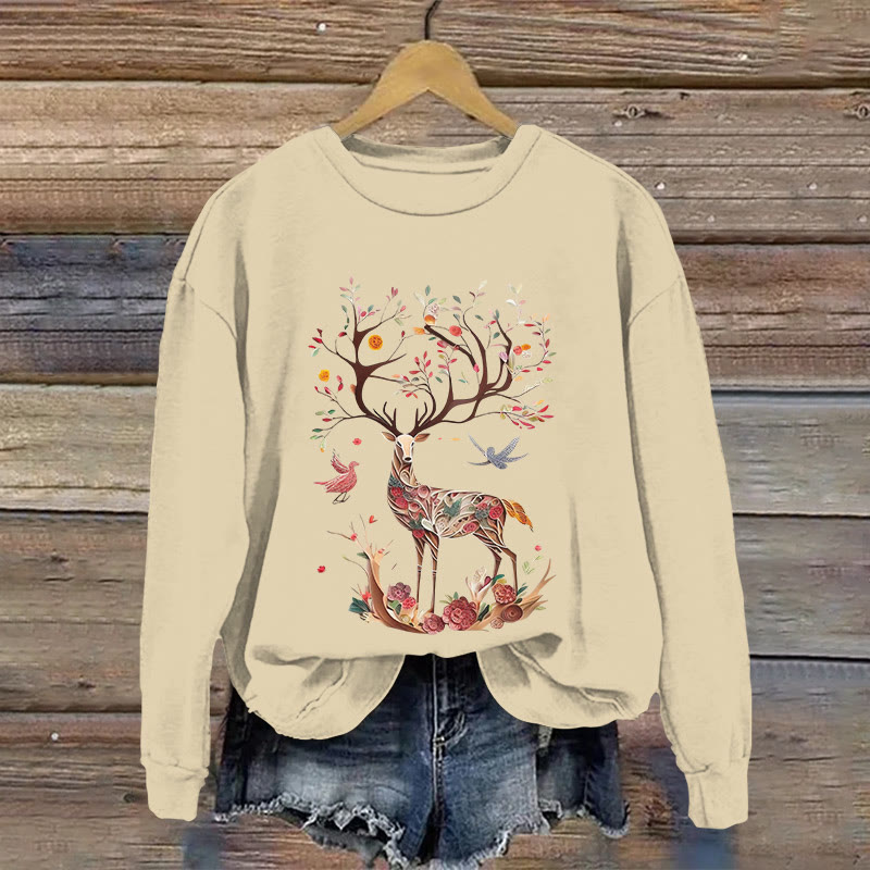 Colorful Reindeer Origami Print Long Sleeved Sweatshirt - Apricot - US16-18(2XL) - image 1