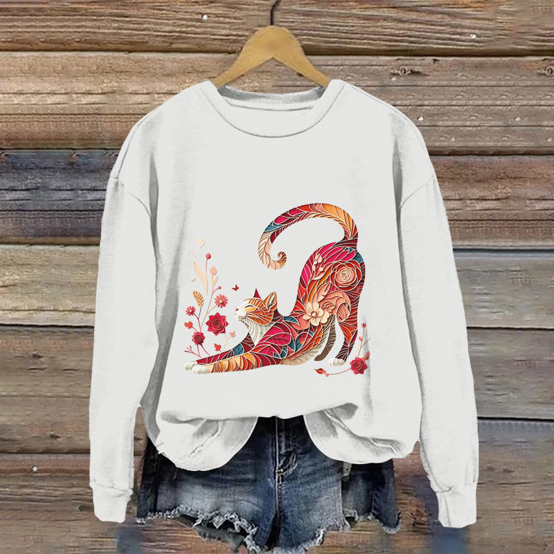 Colorful Cat Origami Print Long Sleeved Sweatshirt - White - US16-18(2XL) - image 2