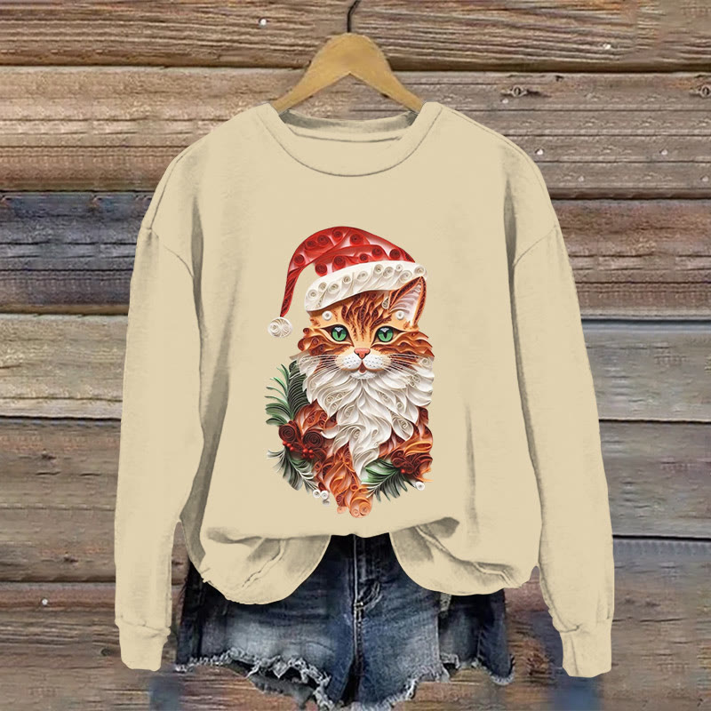 Christmas Colorful Cat Origami Print Long Sleeved Sweatshirt - Apricot - US16-18(2XL) - image 2