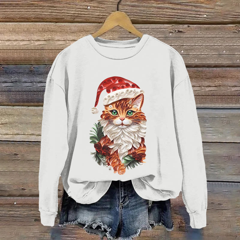 Christmas Colorful Cat Origami Print Long Sleeved Sweatshirt - White - US16-18(2XL) - image 1