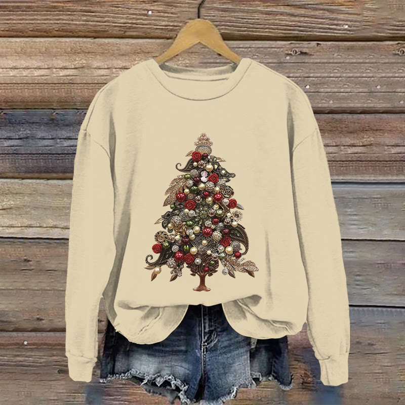 Christmas Tree Jewelry Print Long Sleeved Sweatshirt - Apricot - US16-18(2XL) - image 2