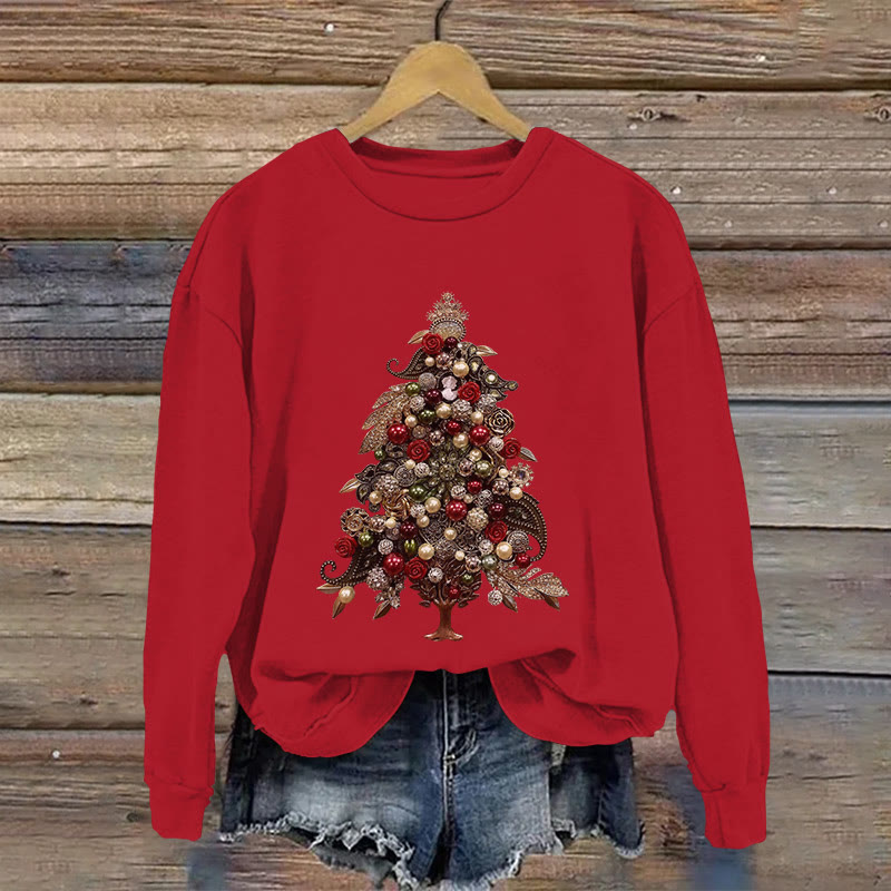 Christmas Tree Jewelry Print Long Sleeved Sweatshirt - Red - US16-18(2XL) - image 3