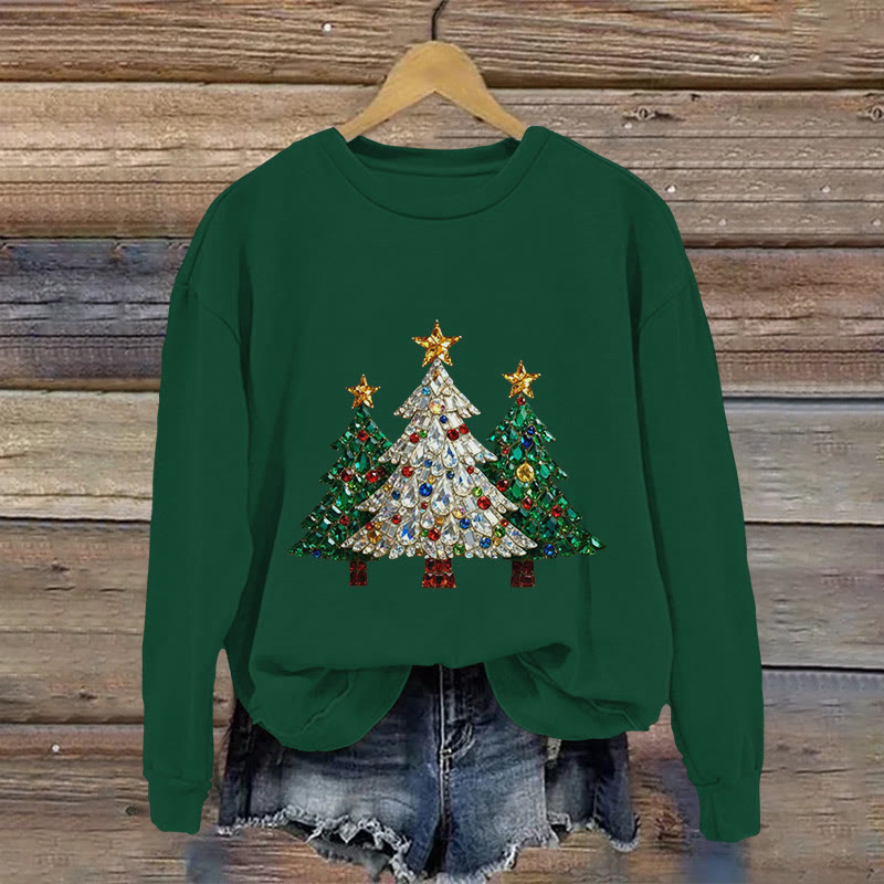 Christmas Tree Jewelry Print Long Sleeve Sweatshirt - Green - US16-18(2XL) - image 2