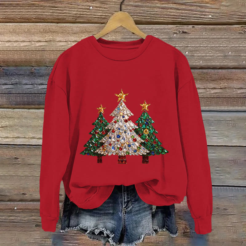 Christmas Tree Jewelry Print Long Sleeve Sweatshirt - Red - US16-18(2XL) - image 1
