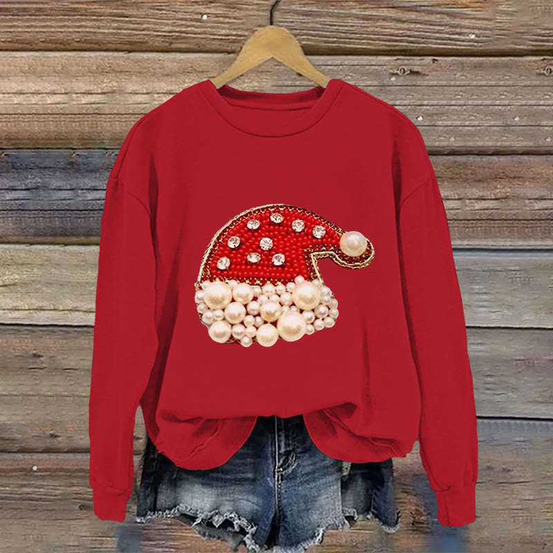 Christmas Hat Jewelry Print Long-Sleeved Sweatshirt - Red - US16-18(2XL) - image 2