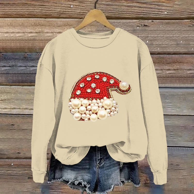 Christmas Hat Jewelry Print Long-Sleeved Sweatshirt - Apricot - US16-18(2XL) - image 1