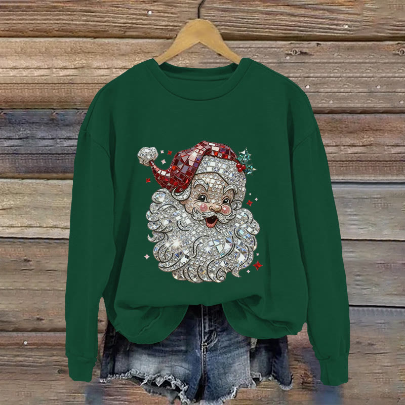 Santa Claus Jewelry Print Long Sleeved Sweatshirt - Green - US16-18(2XL) - image 2
