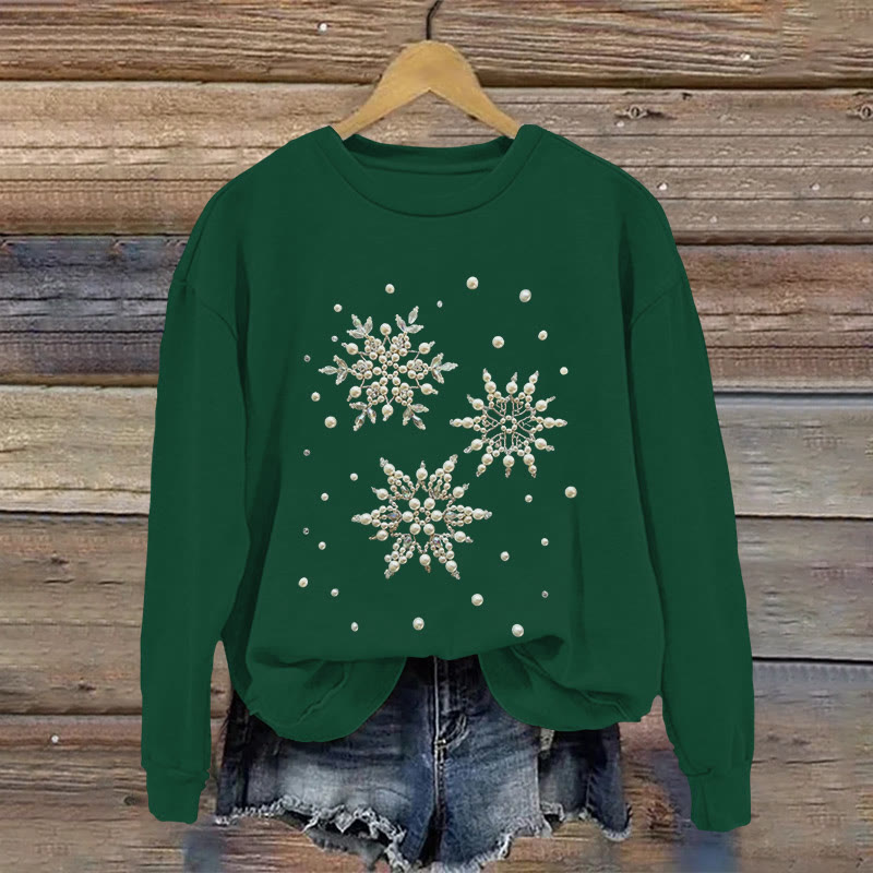 Christmas Snowflake Jewelry Print Long Sleeved Sweatshirt - Green - US16-18(2XL) - image 2