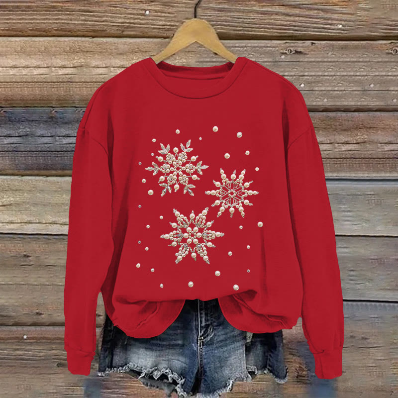Christmas Snowflake Jewelry Print Long Sleeved Sweatshirt - Red - US16-18(2XL) - image 1