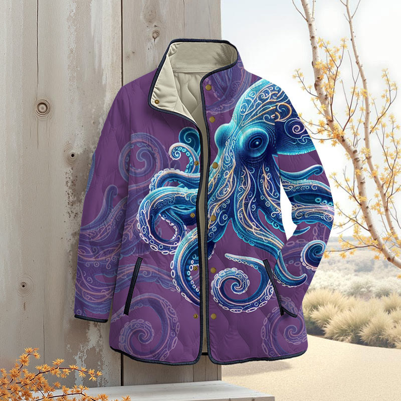 Vintage Wise Ocean Octopus Printouterwear Jackets - Purple - 4XL - image 2