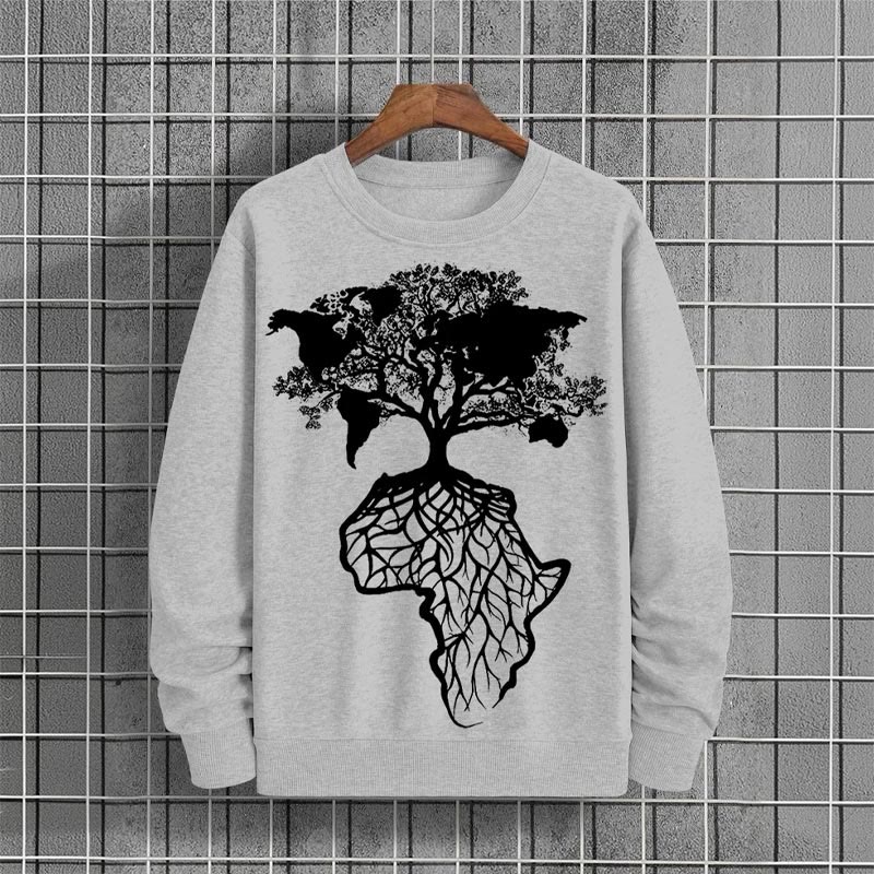 Men's Casual Tree of Life Print Long Sleeve Sweatshirt - Grey - 6XL - image 2