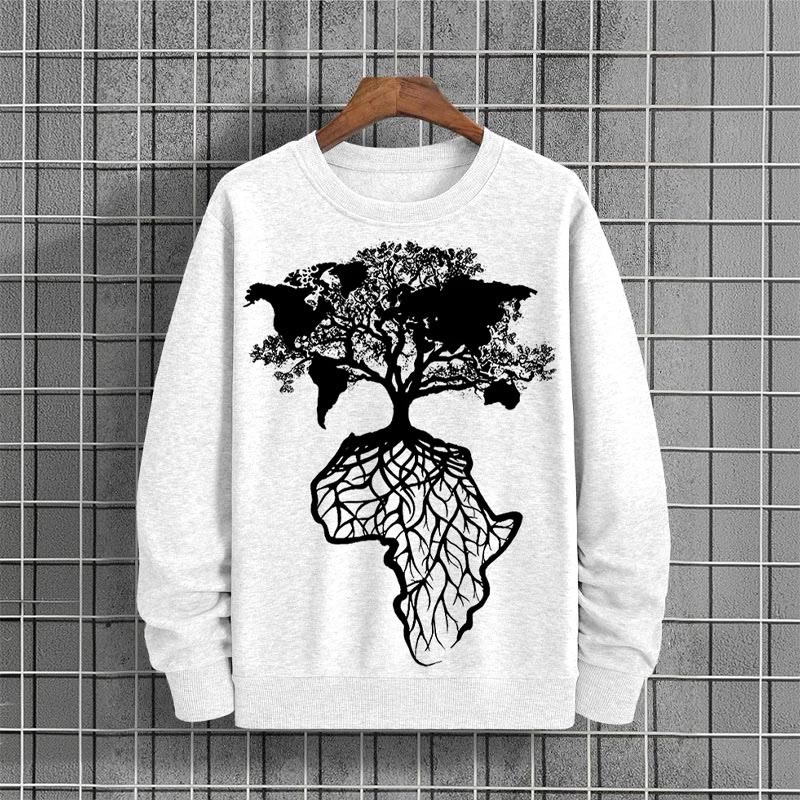 Men's Casual Tree of Life Print Long Sleeve Sweatshirt - White - 6XL - image 1
