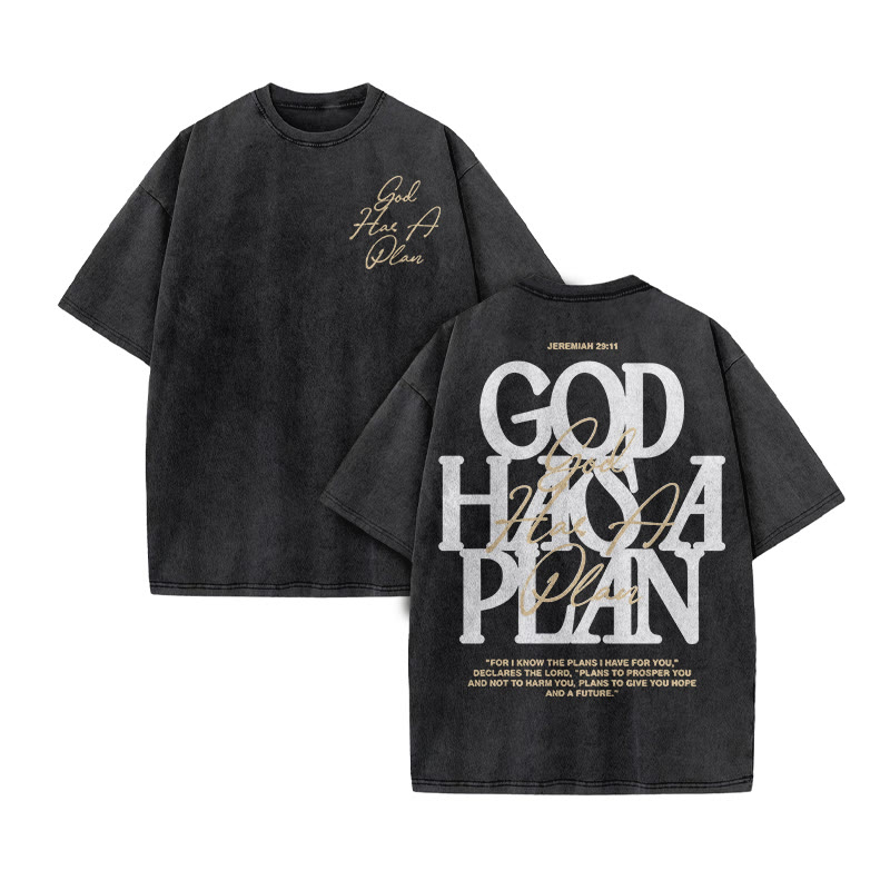 Jeremiah 29:11 God Has A Plan Print Acid Washed T-shirt - Black - US20-22(3XL) - image 1