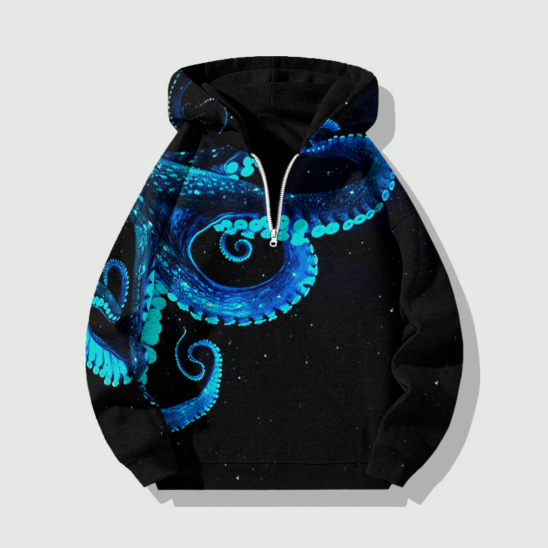 Unisex Three-dimensional Creative Octopus Half Zip Hoodie - Blue - US32-34(5XL) - image 1