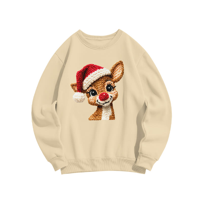 Knitted-style Reindeer Christmas Print Sweatshirt - Apricot - US16-18(2XL) - image 1