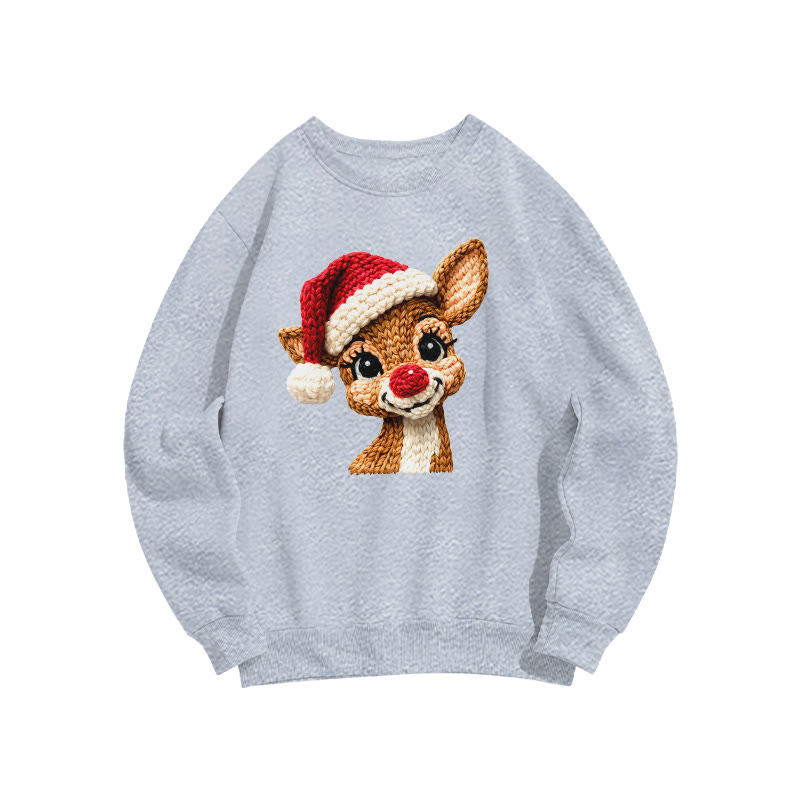 Knitted-style Reindeer Christmas Print Sweatshirt - Grey - US16-18(2XL) - image 4