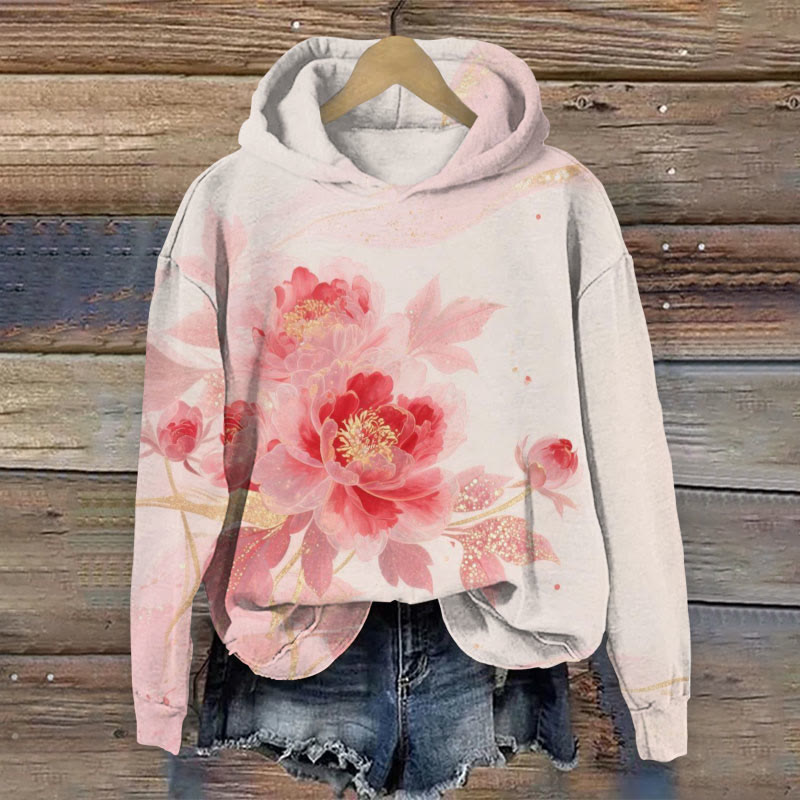 Watercolor Floral Print Long Sleeved Hoodie - Light Gray - 8XL - image 1