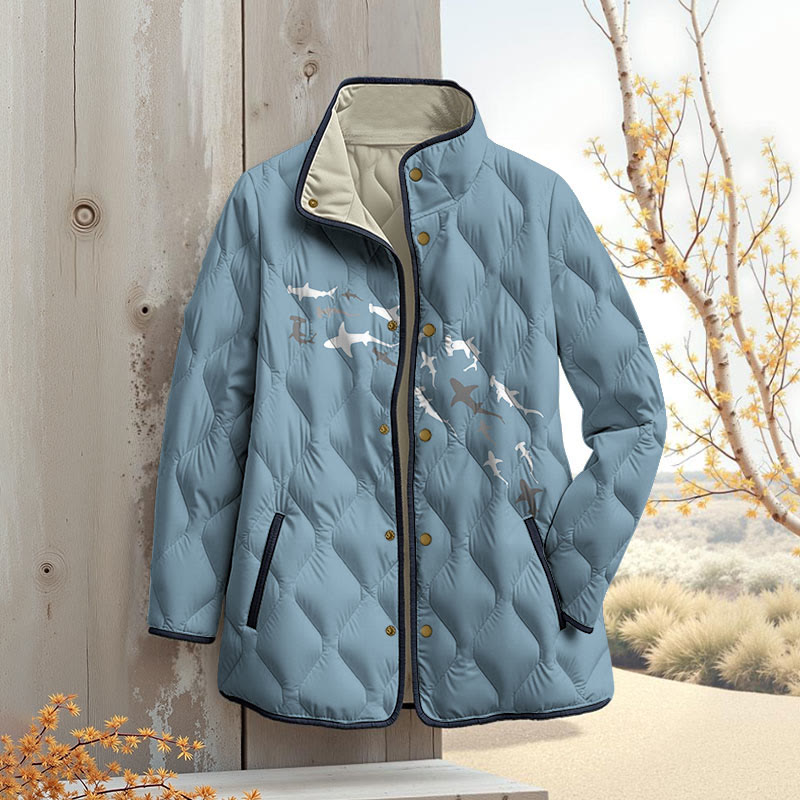 Shark Art Print Outerwear Jackets - Light Blue - 4XL - image 2