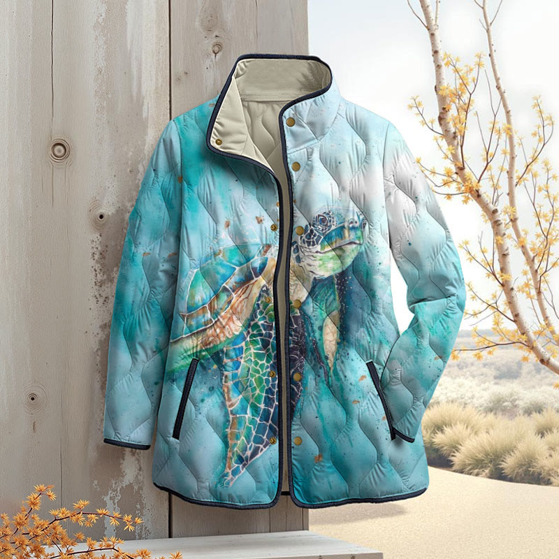 Watercolor Sea Turtle Art Print Outerwear Jackets - Blue - 4XL - image 1