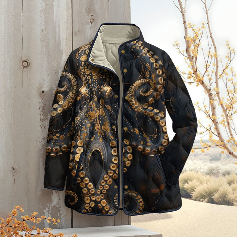Vintage Octopus Art Print Outerwear Jackets - Golden - 4XL - image 1