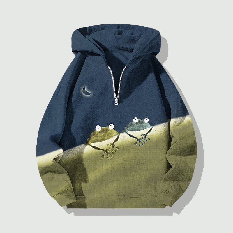 Unisex Simple Frog Color Block Half Zip Hoodie - Blue - US32-34(5XL) - image 1
