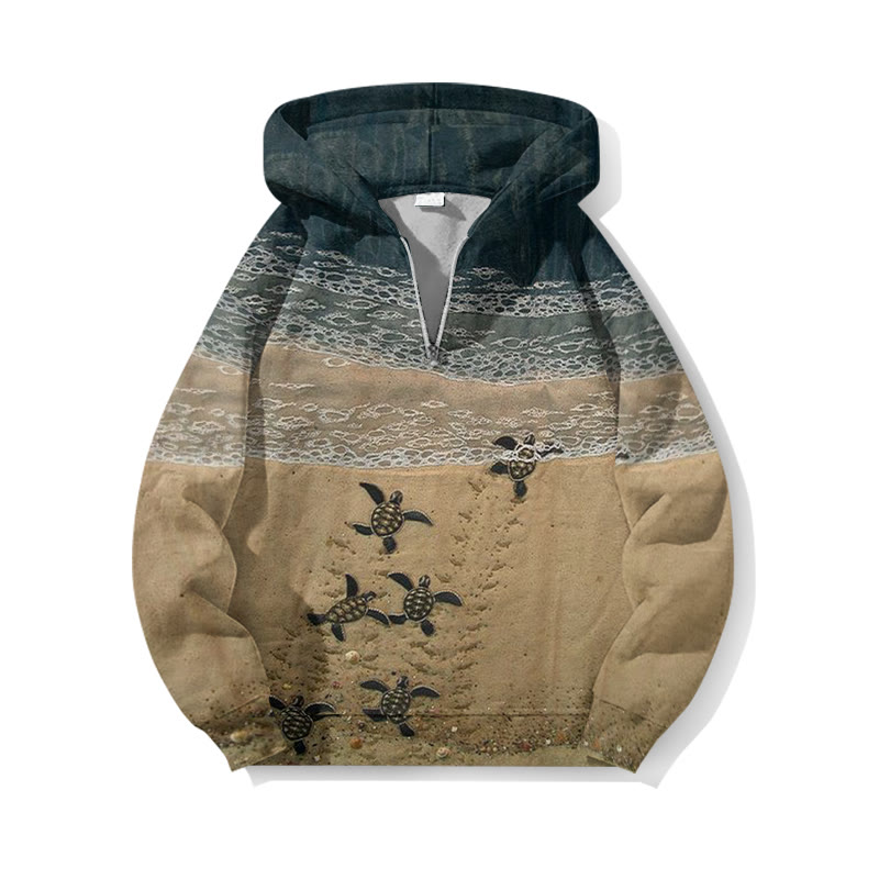 Baby Sea Turtles Beach Art Print Half Zip Hoodie - Khaki - US32-34(5XL) - image 1