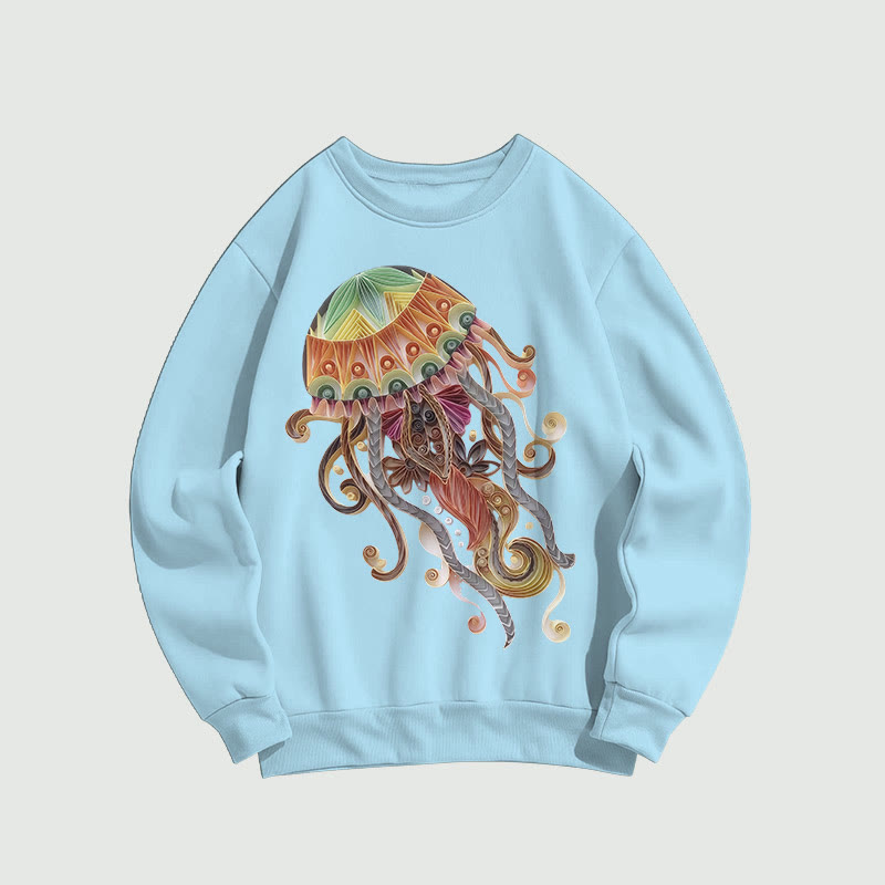 Creative Patchwork Jellyfish Art Print Long Sleeved Sweatshirt - Blue - US16-18(2XL) - image 1