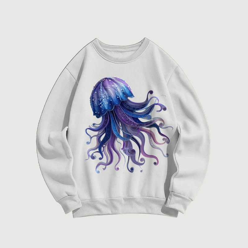 Creative Contrasting Color Dancing Jellyfish Print Long Sleeved Sweatshirt - White - US16-18(2XL) - image 2