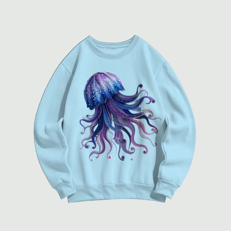 Creative Contrasting Color Dancing Jellyfish Print Long Sleeved Sweatshirt - Blue - US16-18(2XL) - image 1