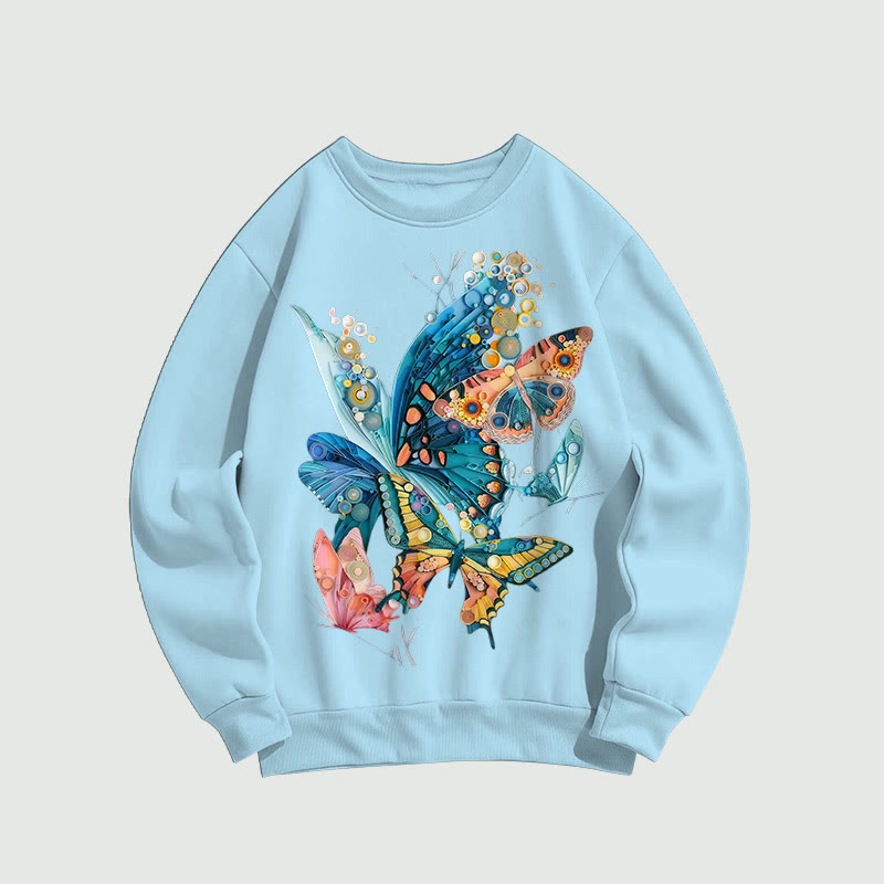 Creative Colorful Butterfly Print Long Sleeved Sweatshirt - Blue - US16-18(2XL) - image 2