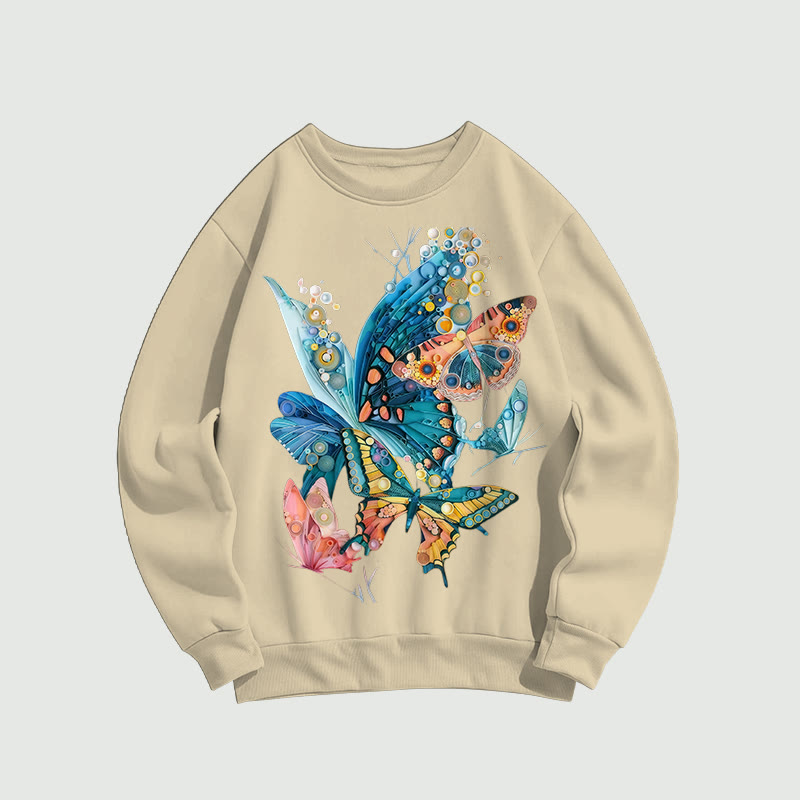 Creative Colorful Butterfly Print Long Sleeved Sweatshirt - Apricot - US16-18(2XL) - image 1
