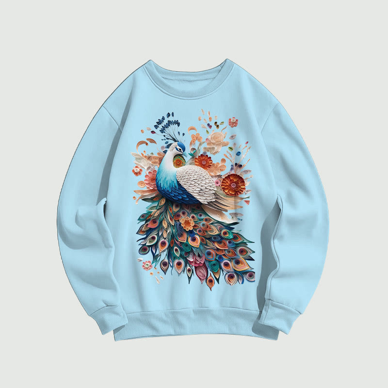 Romantic Colorful Floral Peacock Print Long Sleeved Sweatshirt - Blue - US16-18(2XL) - image 2