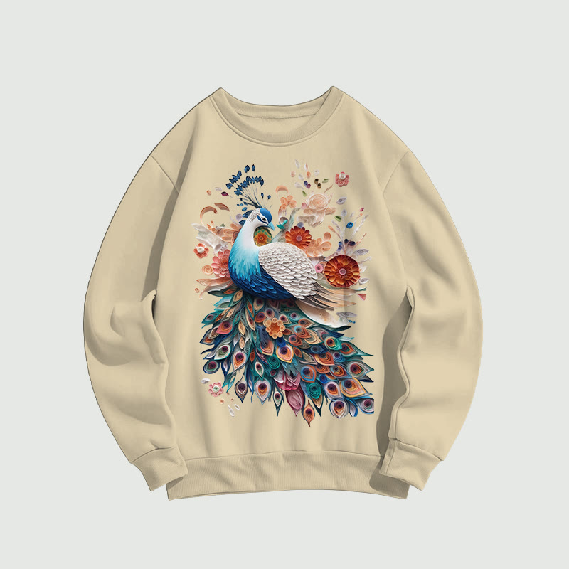 Romantic Colorful Floral Peacock Print Long Sleeved Sweatshirt - Apricot - US16-18(2XL) - image 1