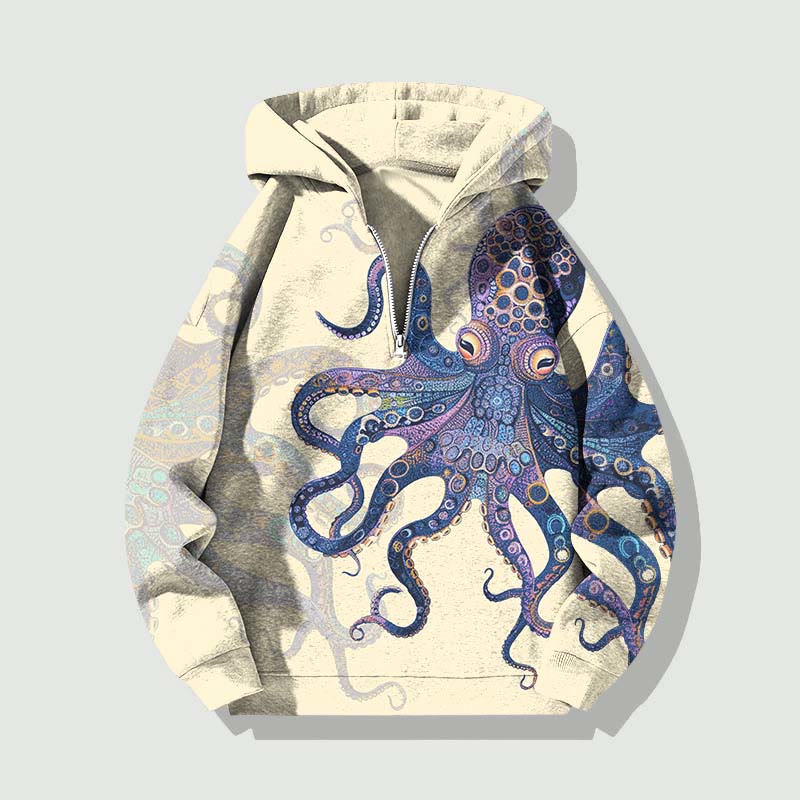 Unisex Unique Exquisite Octopus Pattern Half Zip Hoodie - Apricot - US32-34(5XL) - image 2
