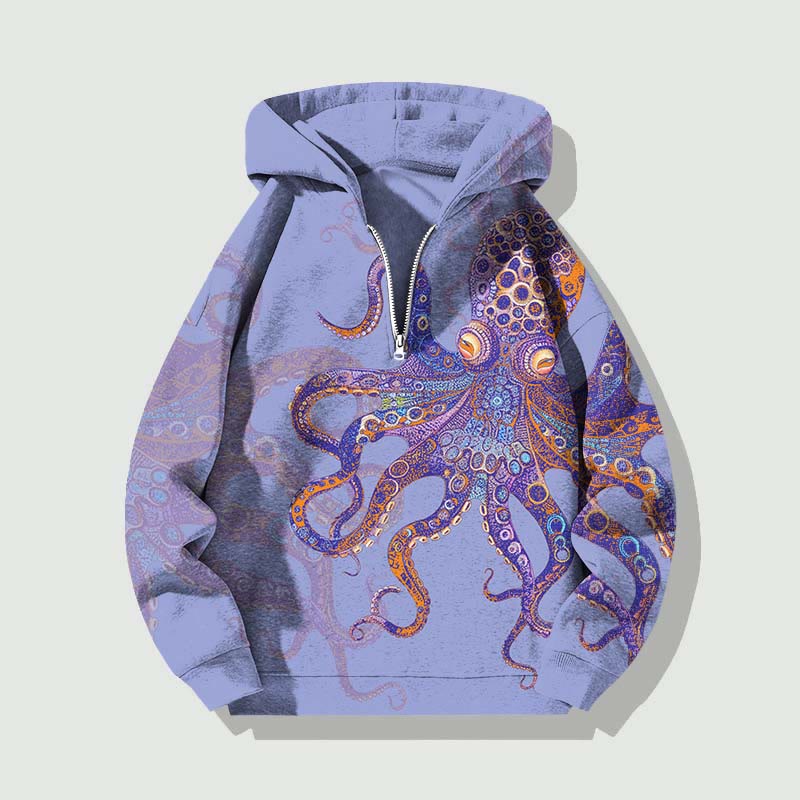 Unisex Unique Exquisite Octopus Pattern Half Zip Hoodie - Light Purple - US32-34(5XL) - image 1