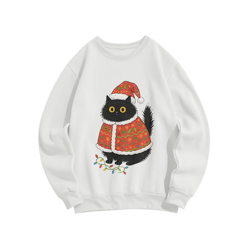 Cute Christmas Hat Black Cat Long Sleeve Sweatshirt - White - US16-18(2XL) - image 2